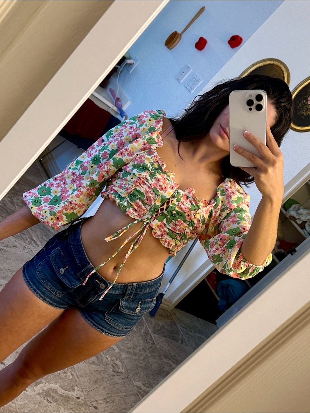 Floral Lace-Up Crop Top